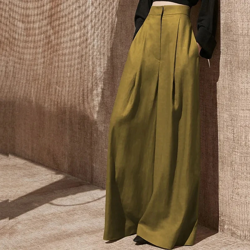 Dames pantalons mode Style rétro Femme ample jambe large pantalon 2025 printemps été affaissement Sensation taille haute femmes pantalon