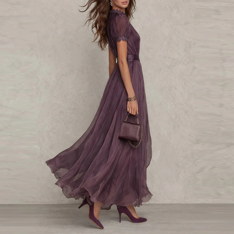 Robe pour femme, Nouvelle collection été 2026, élégante, col en V, taille cintrée, respirante, amincissante, avec volants, grande jupe évasée pour filles