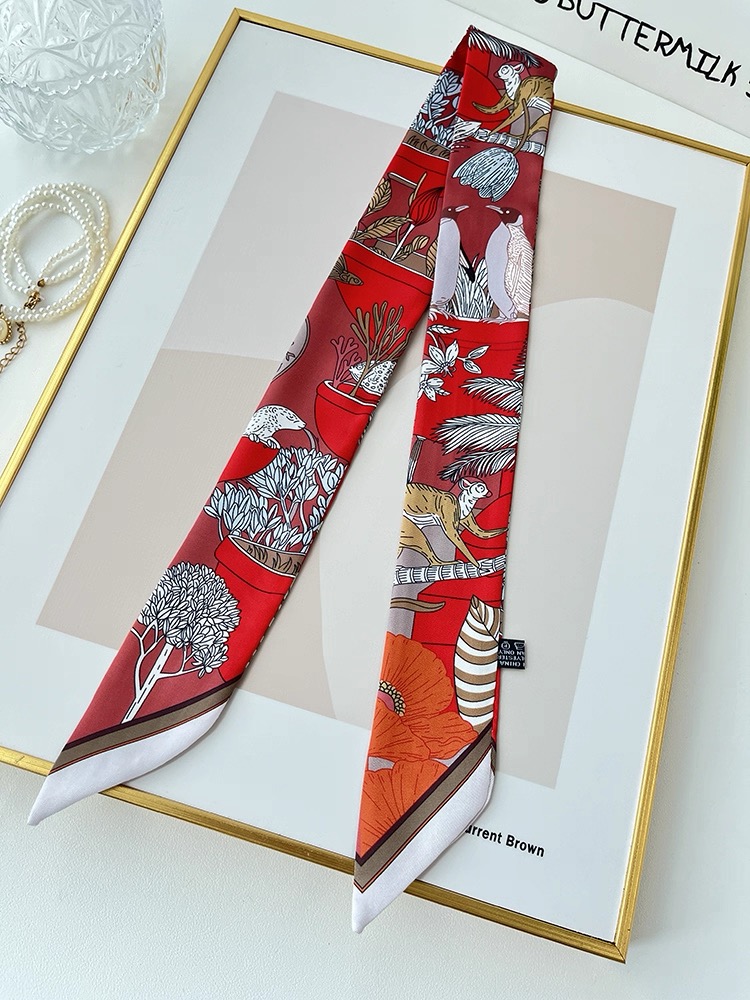 Foulard en soie polyvalent pour décoration de sac à main, cadeau pour femmes, ruban de cheveux à la mode, sangle de cravate, accessoire animaux de la Jungle