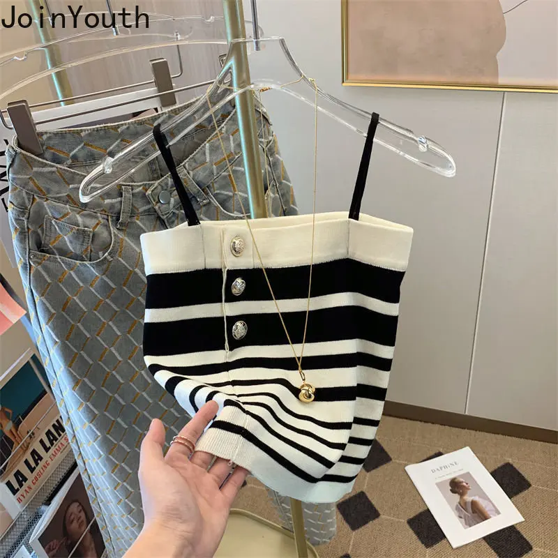 Tunique rayée à simple boutonnage pour femmes, glaCrop dos nu, Camis sexy d'été, Haut Y2k, Précieux vêtements à la mode, Y-Korean
