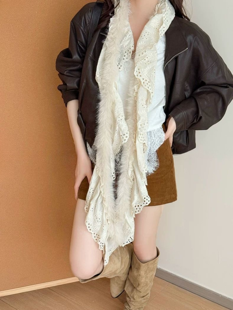 Y2k – foulard en fourrure en dentelle, Patchwork, esthétique, Harajuku, Vintage, broderie de fleurs, foulard féerique japonais ajouré, Grunge