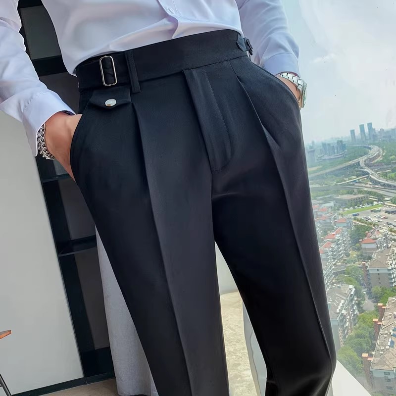 Nouveau pantalon de costume pour hommes Style anglais intelligent décontracté solide coupe ajustée pantalon habillé droit pour hommes pantalon formel vêtements pour hommes 2024