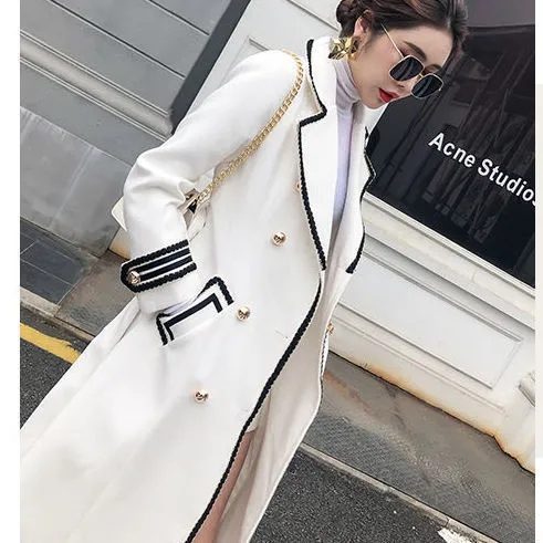 Femmes blanc Long manteau de laine automne hiver britannique Hepburn Style épaissir mince Double boutonnage manteau de laine nouvelles femmes vêtements d'extérieur