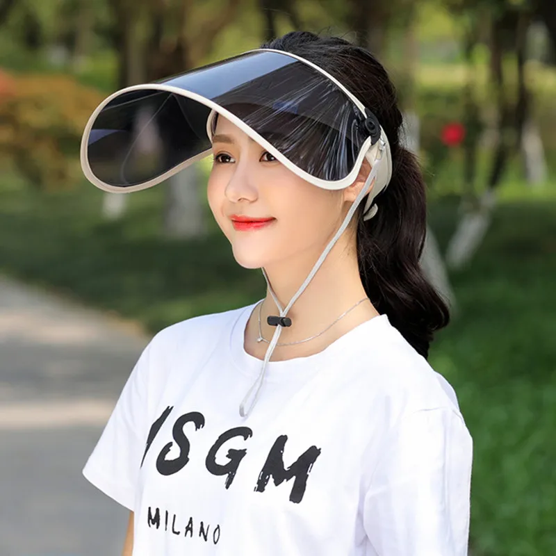 Chapeaux de soleil transparents pour femmes, Protection Uv d'été, roulable, grand bord large, visière vide Portable, casquette de plage pliable