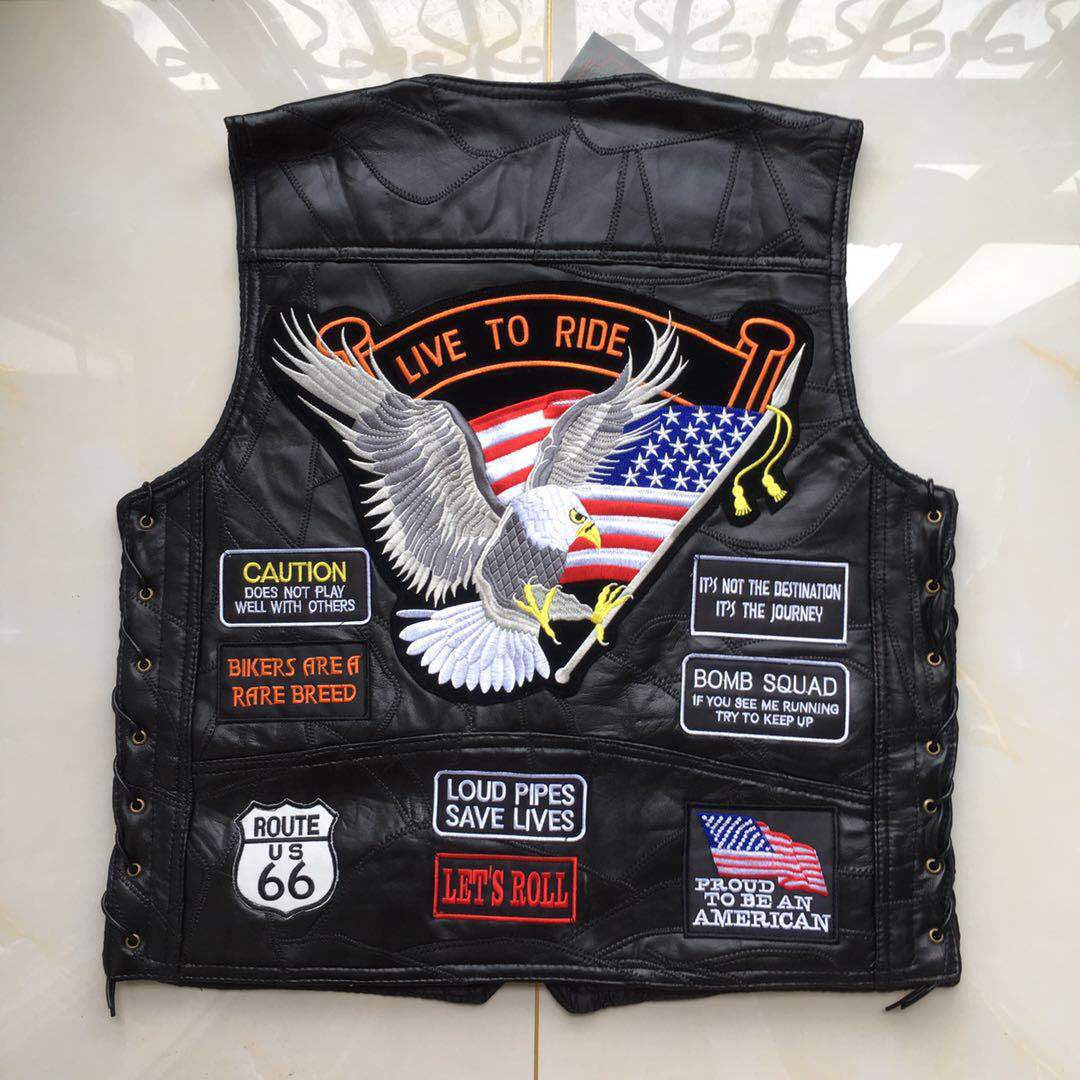 Gilet de moto en cuir brodé pour hommes, veste Punk sans manches, gilet de motard, vêtements pour hommes, Streetwear noir, grande taille