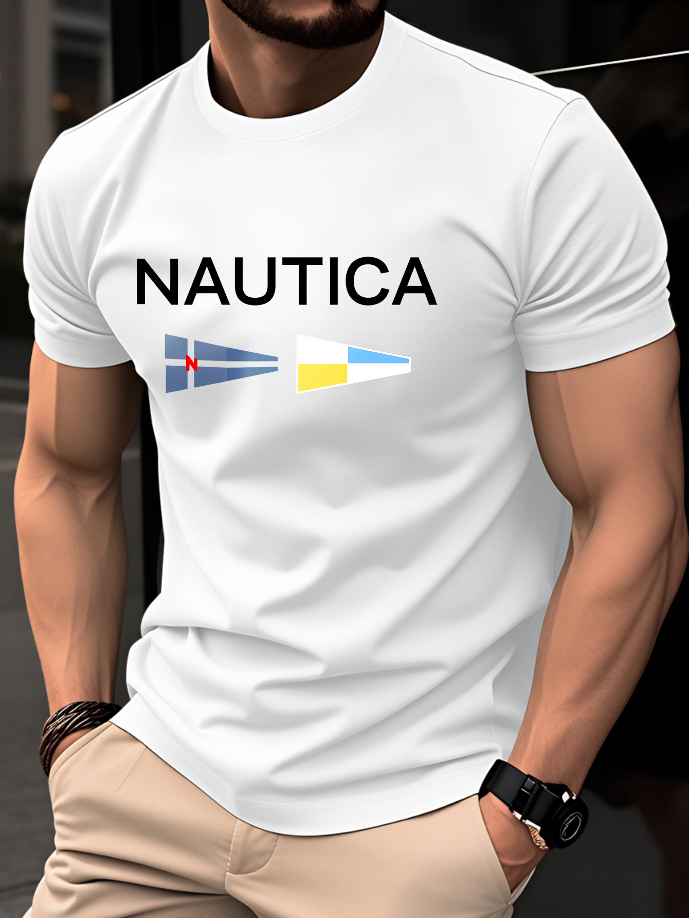 T-shirt pour homme - Haut léger à manches courtes pour l'été - Tendance, élégant, respirant, confortable, polyvalent - Imprimé lettres simple