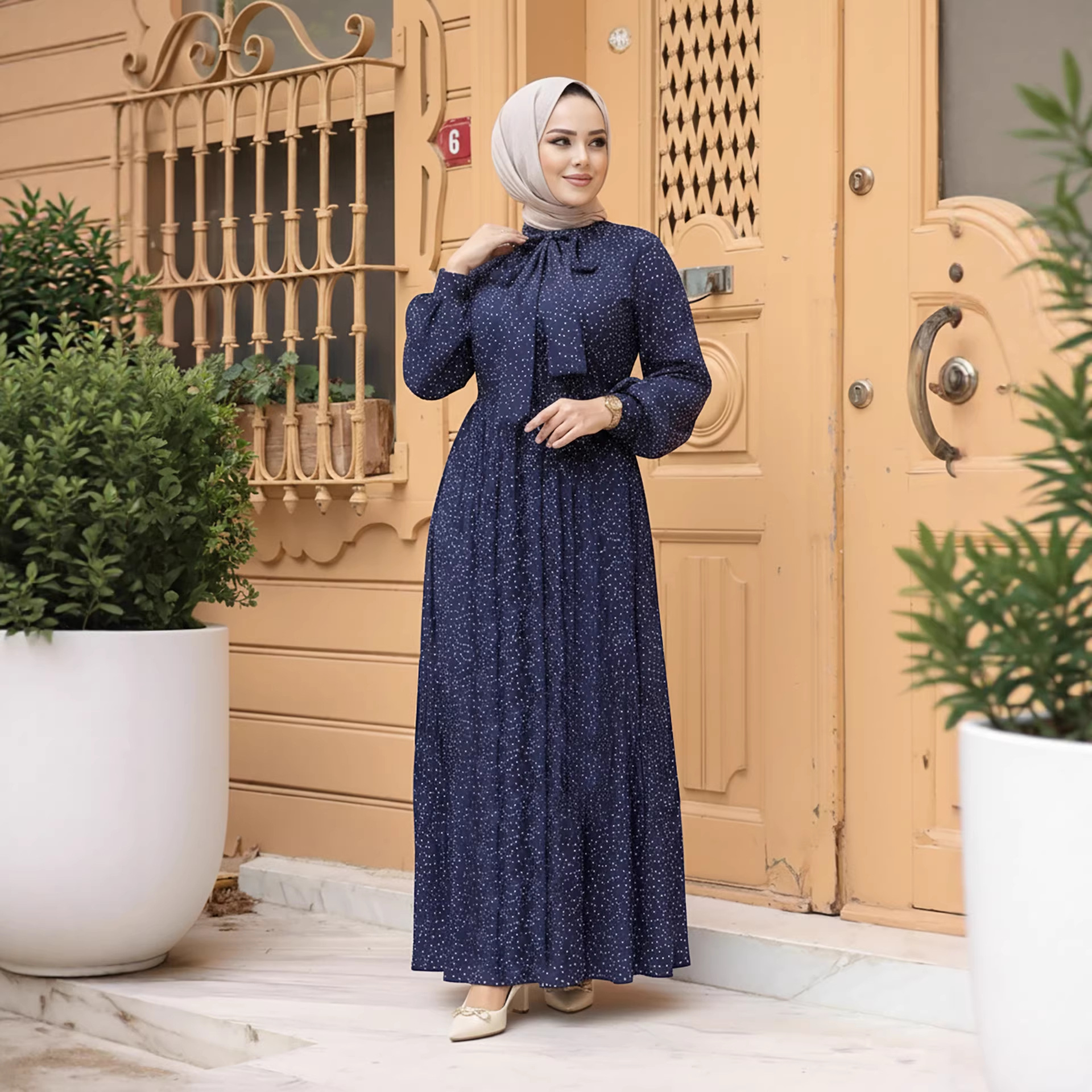 Robes de l'Aïd Abaya Femme Dubaï Jalabiya Ramadan Robe à Pois Musulmane Nœud Longue Robe Marocaine Fête Vestidos Abayas Kaftan 2026