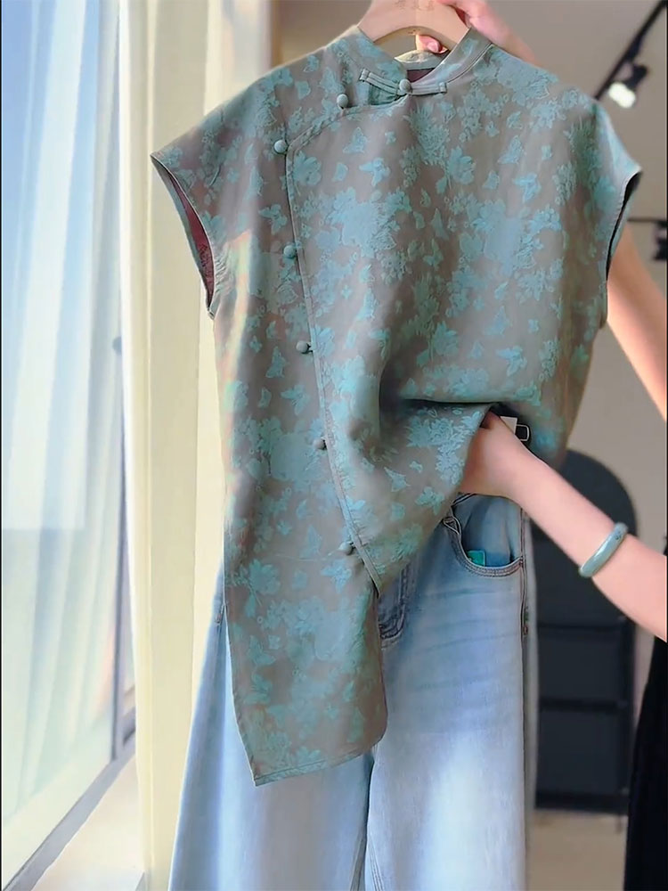 Chemisiers de Style chinois pour femmes, chemises coréennes, mode ample, vêtements Vintage imprimés, hauts sans manches pour femmes, printemps/été