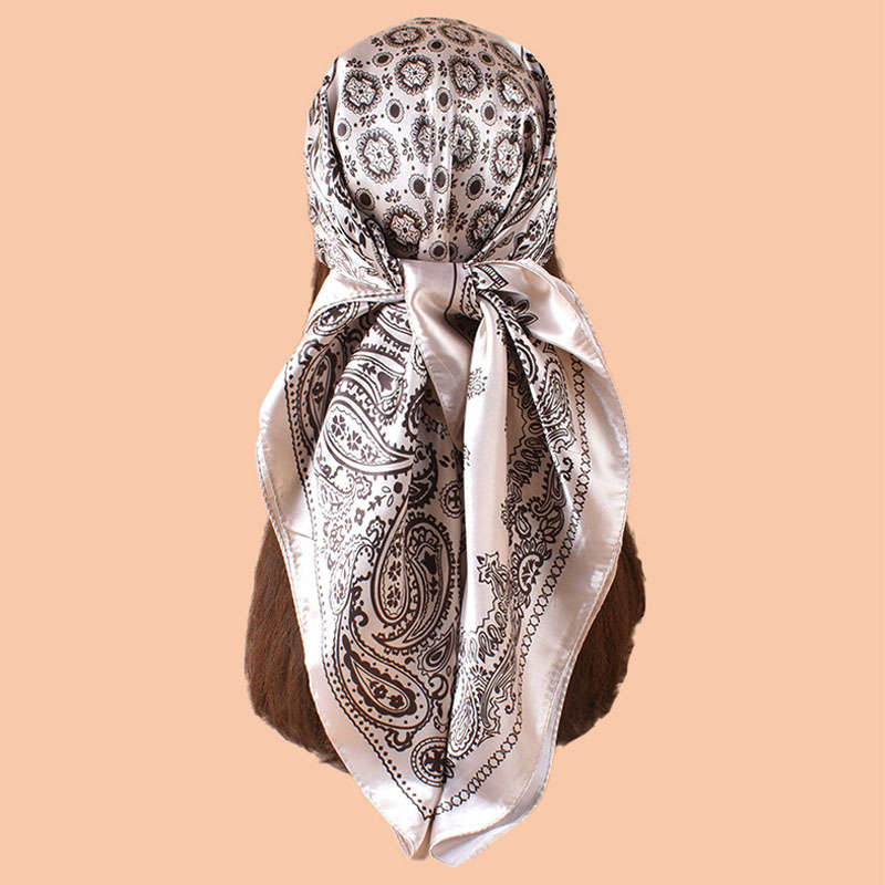 Grand foulard carré 90*90cm pour femme, en satin de soie, hijab, écharpe, bandana de plage, foulard pour cheveux