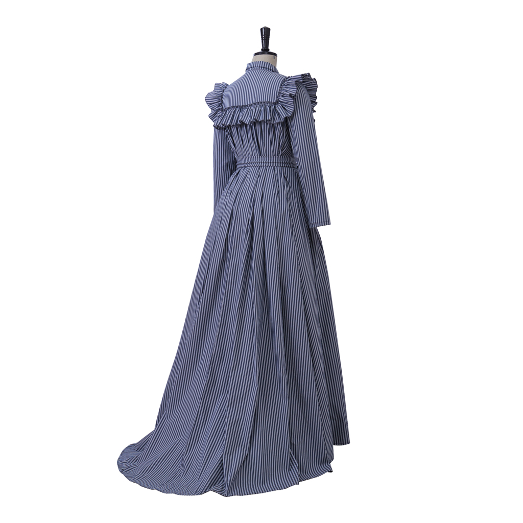 Robe de bal Vintage taille haute pour femmes, Costume de fête de thé Jane Austen, Costume historique à rayures bleues