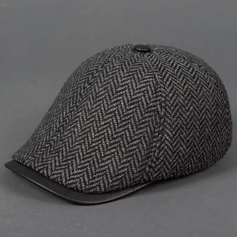 Bonnet 55% laine béret à chevrons pour hommes Camel/gris mâle mince chapeaux 55-61 cm Casquette avant loisirs bec de canard Casquette