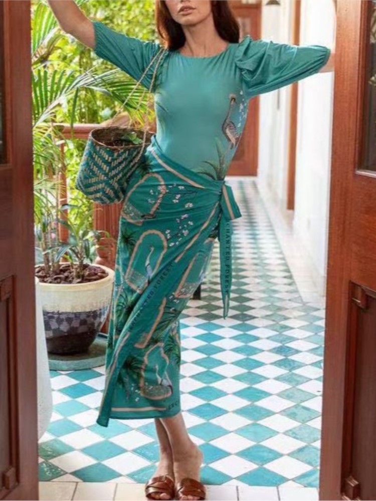 Maillot de bain deux pièces imprimé rétro, Bikini, mode, Cover-Up avec jupe serrée, Bandage pour femmes, plage d'été, luxe élégant