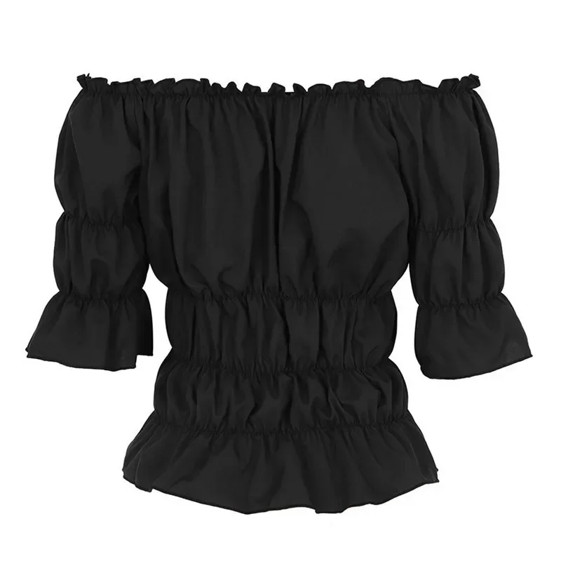 Chemisier Renaissance pour femmes, hauts Corset taille médiévale victorienne, épaules dénudées, chemise à manches courtes, Costumes de Cosplay Pirate Halloween
