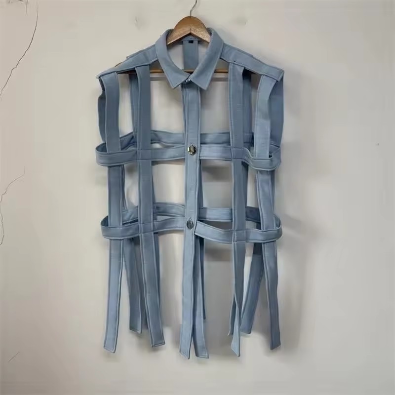 Chemises et Blouses – Hauts à simple boutonnage – Nouvelle mode 2026 pour hommes – Chemise sans manches personnalisée – Chemise ajourée pour femmes au style décontracté