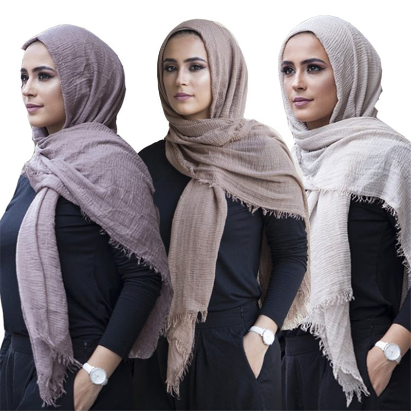 Écharpe Hijab en Coton Froissé pour Femme, Turban Musulman, Châle Bandana Uni, Châles Respirants, Foulard, Capuche, Ramadan, Grande Taille