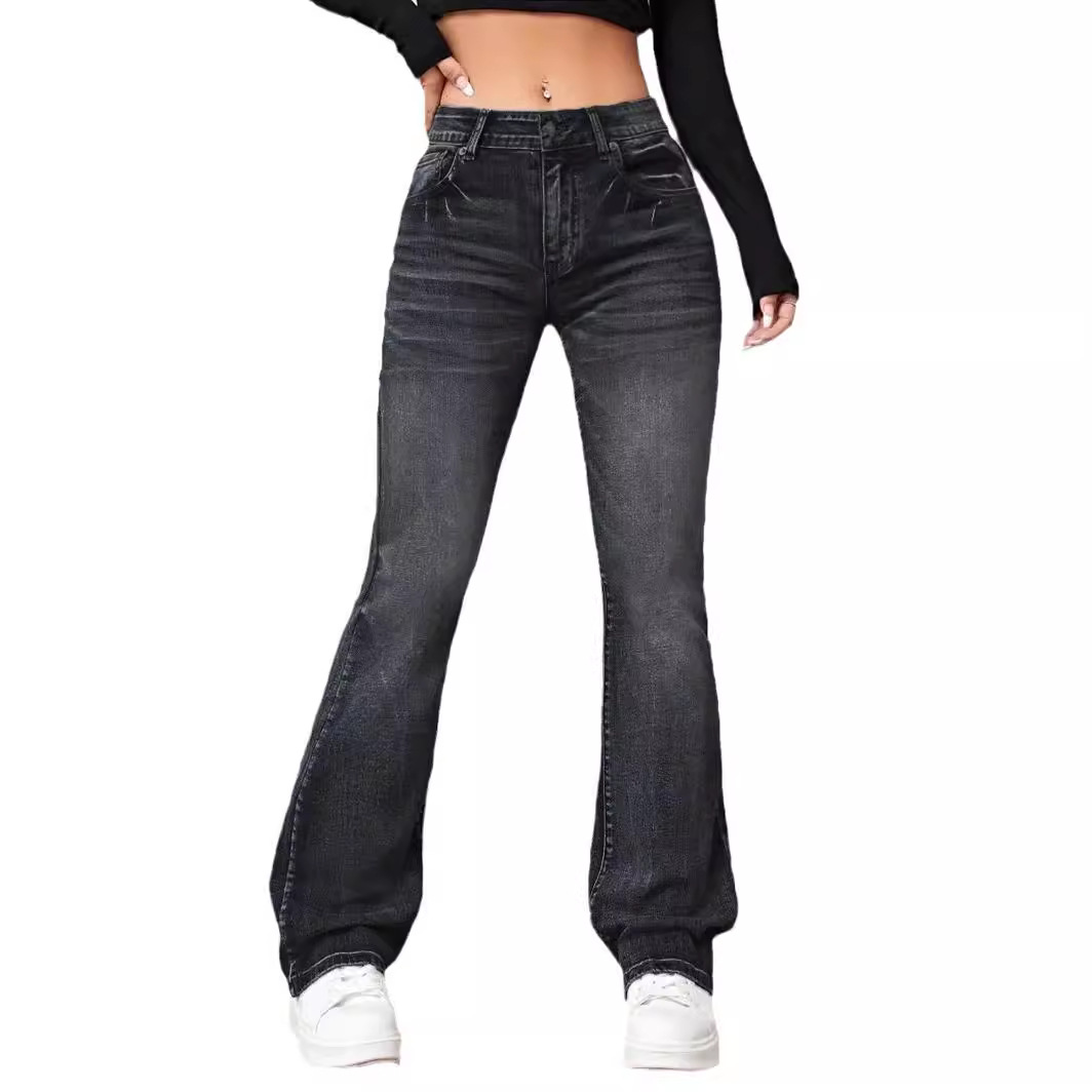 Jean taille haute pour femmes, nouvelle mode quatre saisons, Simple, confortable, Denim extensible, pantalon légèrement évasé, Streetwear pour femmes