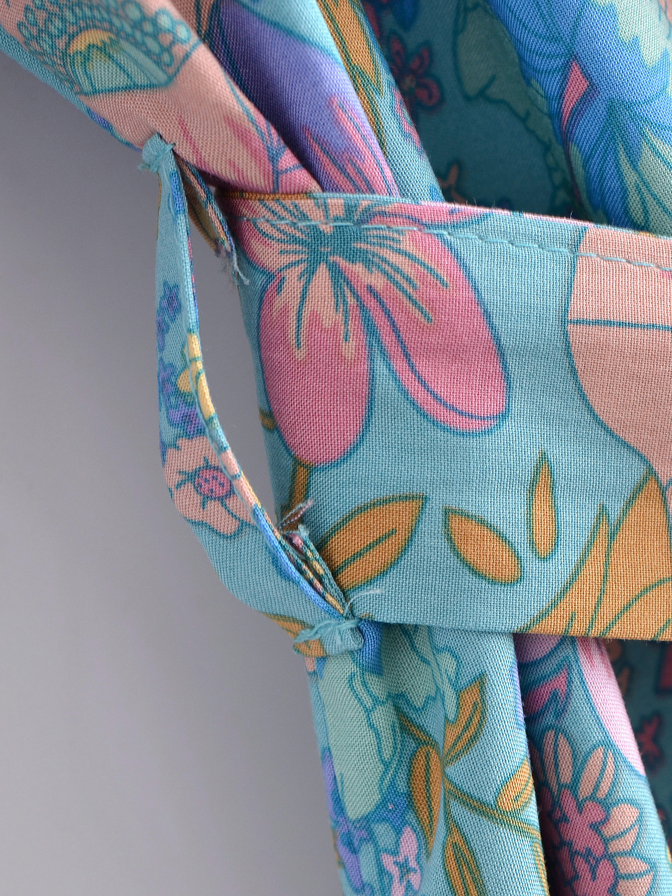 Kimono Bohème pour Femme, Imprimé Fleurs Bleues et Roses, avec Nœuds, Cardigan Mi-Long, Blouse d'Été, Cape de Plage
