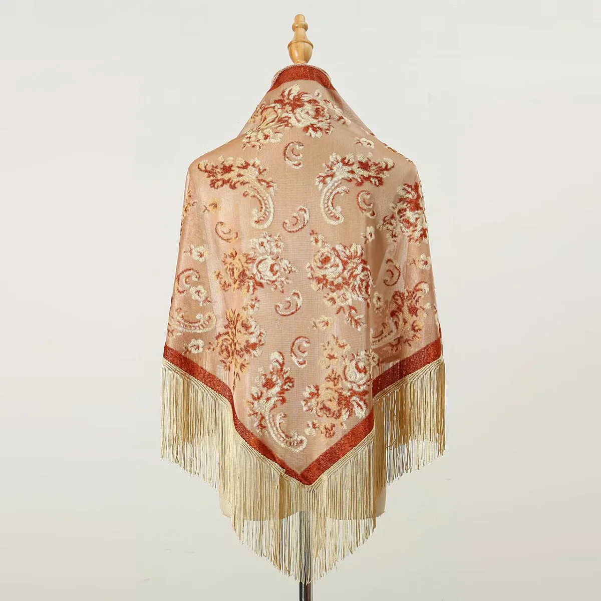 Classique Paisley velours brodé Triangle écharpe châle noyer motif Floral gland écharpe printemps automne accessoires saisonniers