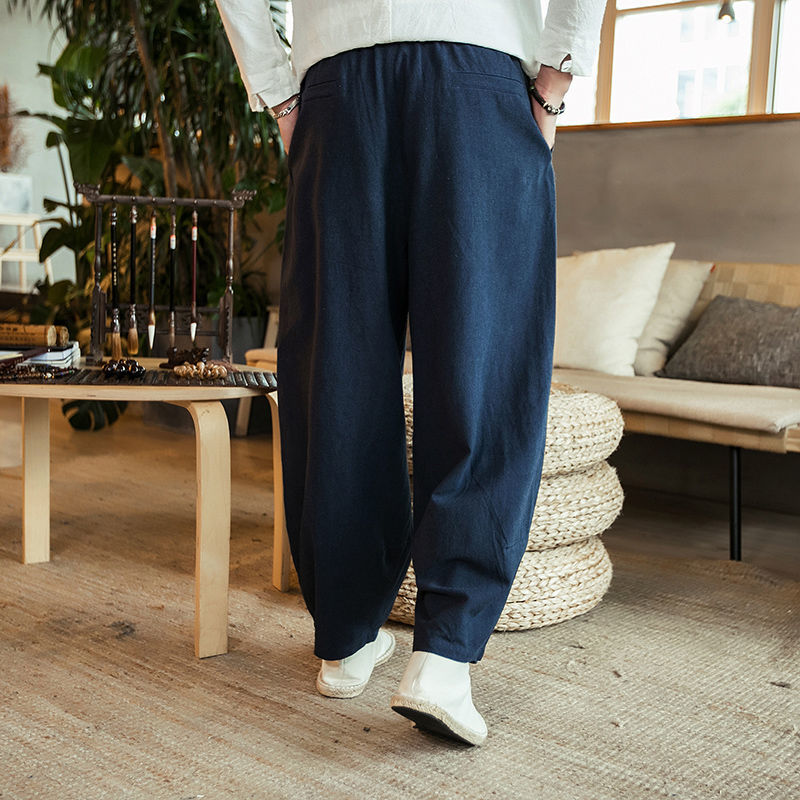 Mode été pantalons décontractés pour hommes coton lin pantalon ample à la mode grande taille Bloomers mâle maison Tai Chi pantalon à jambes larges 5XL