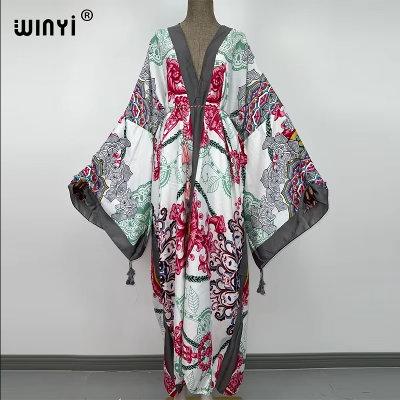 Manteau kimono d'été WINYI à imprimé, cardigan à manches longues, abaya pour femme musulmane, robe bohème, kaftan abaya, caftan de luxe de Dubaï