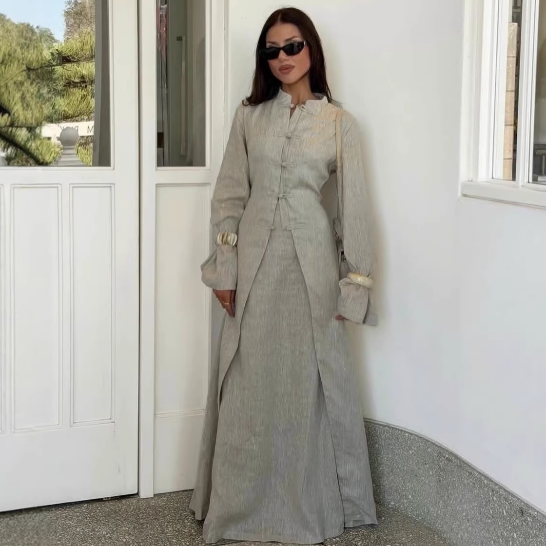 Ensemble jupe et manteau long pour femme, 2 pièces, style Eid, Ramadan, simple boutonnage, Maroc, Dubaï, Robe musulmane, Tenues arabes