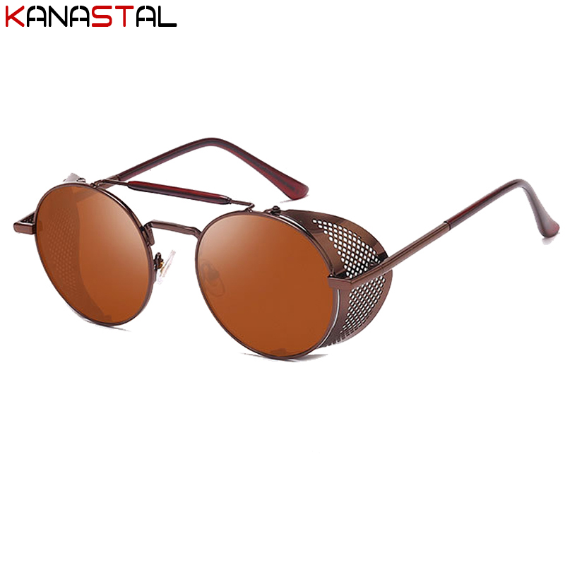 Lunettes de soleil de Protection UV pour hommes, Steampunk, rétro, monture ronde en métal, verres miroir gothiques pour femmes, lunettes de fête à la mode