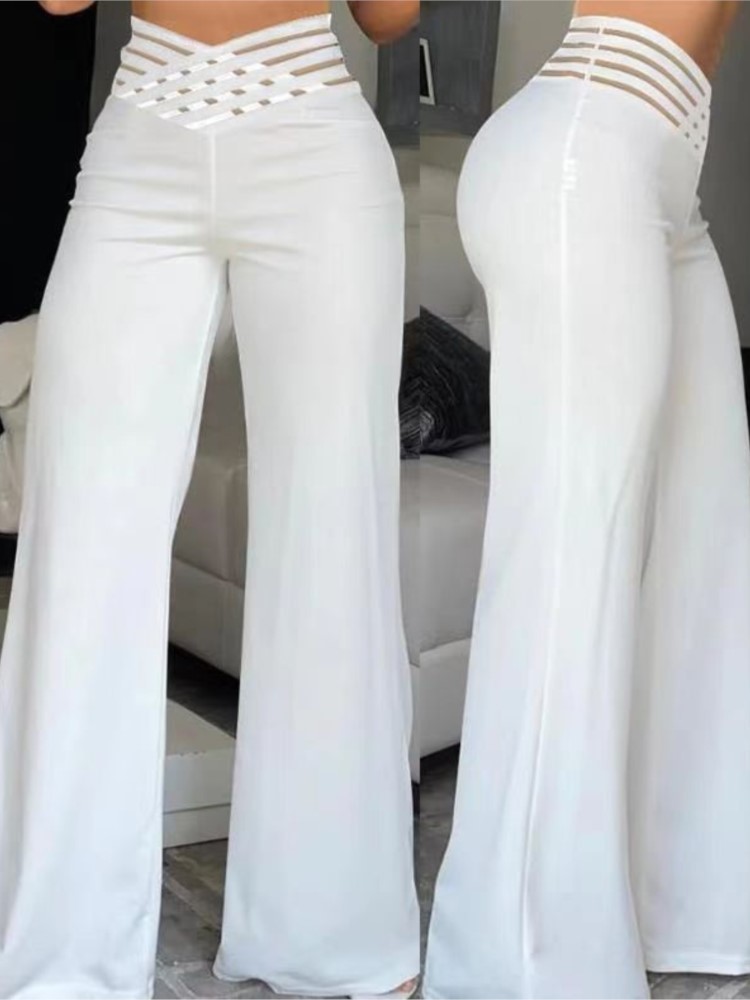Pantalon évasé à jambes larges pour femmes, décontracté, croisé, en maille transparente, taille haute, Y2k, Streetwear, pantalon de travail élégant, printemps 2024