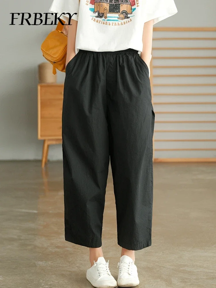 Pantalon taille haute à jambes larges pour femme, pantalon polyvalent, pantalon simple décontracté pour femme, fjun, nouveau document monochrome, neuf minutes, été