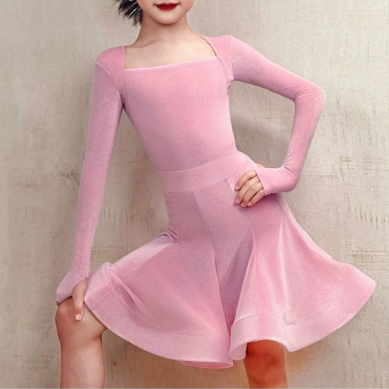 Robe de danse latine pour filles, ensemble à manches longues, costume professionnel de scène pour enfants, Rumba Cha Cha Tango, vêtements de danse d'automne
