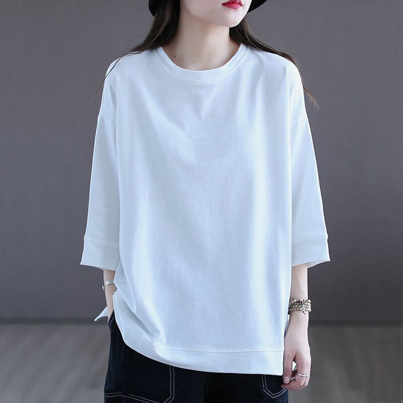 T-shirt manches courtes pour femmes, nouvelle simplicité, polyvalent, décontracté, mode, manches 3/4, élégant, couleur unie, printemps et été