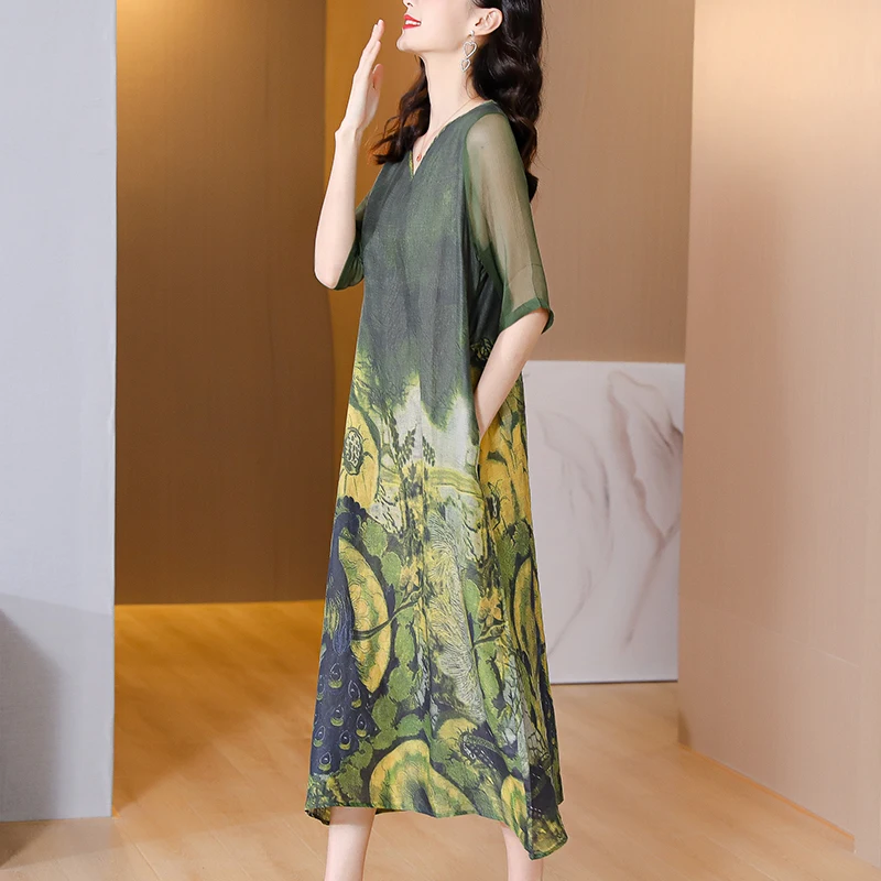 Femme mode coréenne lumière robe mi-longue été Boho élégant moulante décontracté robe d'été 2025 plage florale ample col en v Sexy robes