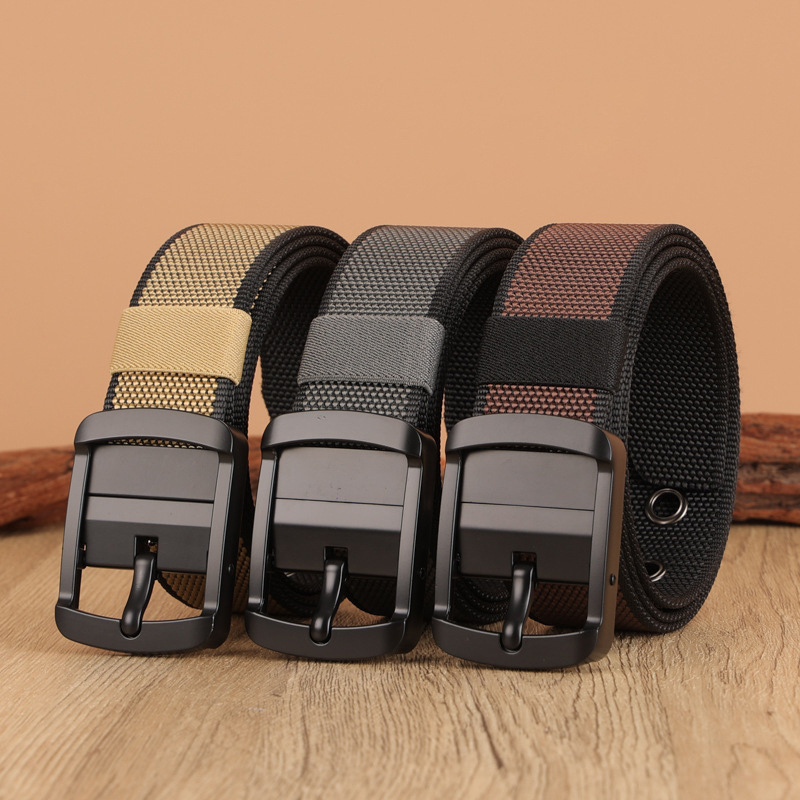 Ceinture en toile pour hommes, broche rotative, Double face, boucle corporelle, ceinture d'entraînement militaire en Nylon, ceinture tactique élastique d'extérieur