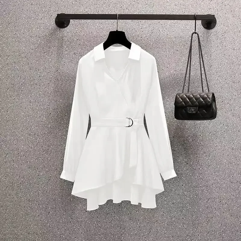 Chemise courte taille haute à manches longues pour femmes, chemisiers d'été, chemise de travail élégante décontractée, coupe couvertes, blanc, noir, haut Y2K, printemps, nouveau, 2025