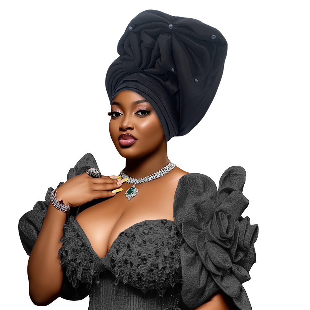 Bonnet Turban en soie brute pour femmes africaines, couvre-chef pour fête de mariage du Nigeria, prêt à porter, cravates