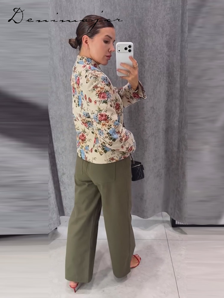 Manteau imprimé floral tendance pour femme, col montant, simple boutonnage, manches longues, coupe ample, nouvelle collection automne 2026, style vintage streetwear