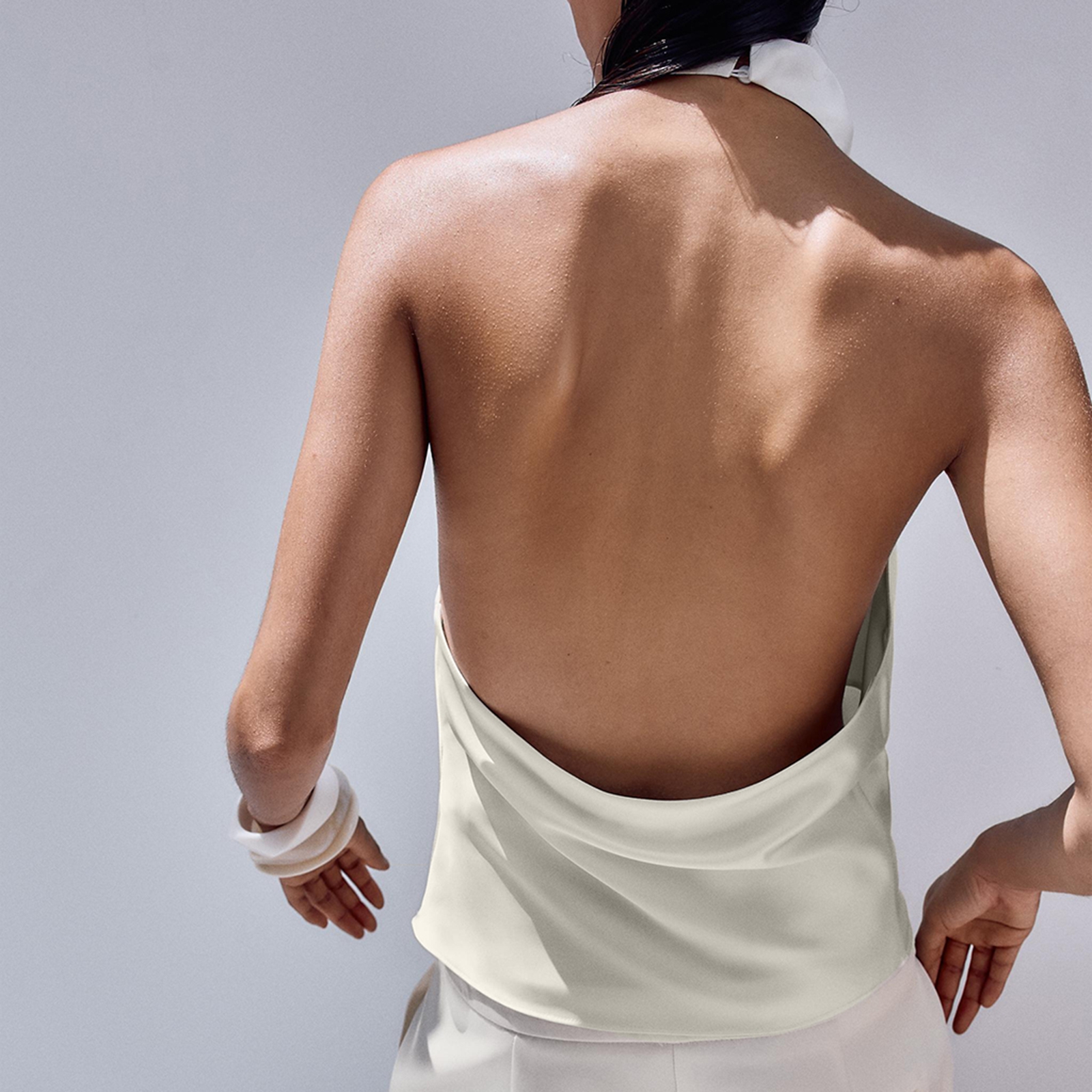 Haut en Satin Sexy pour femmes, col licou, dos nu, gilets pour vacances à la plage, fête d'été, vêtements quotidiens, activité de plein air, Streetwear
