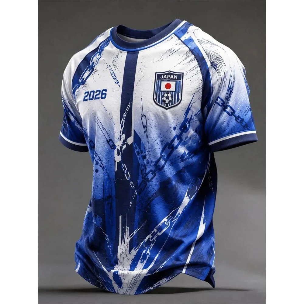 Maillot de football imprimé pour homme été 2026, T-shirt 3D à manches courtes, motif drapeau japonais, pour supporter sportif, décontracté et respirant