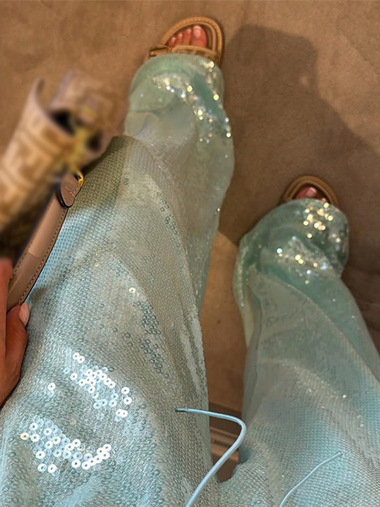 Pantalon décontracté à paillettes pour femmes, ample, taille élastique, jambes larges, mode printemps été 2021, Chic, solide, streetwear pour dames