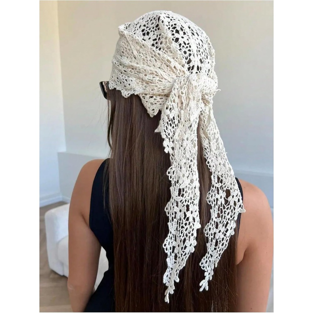 Foulard de tête en crochet pour femme, style bohème, en dentelle, bandana, bandeau, foulard pour cheveux, bandeau de plage