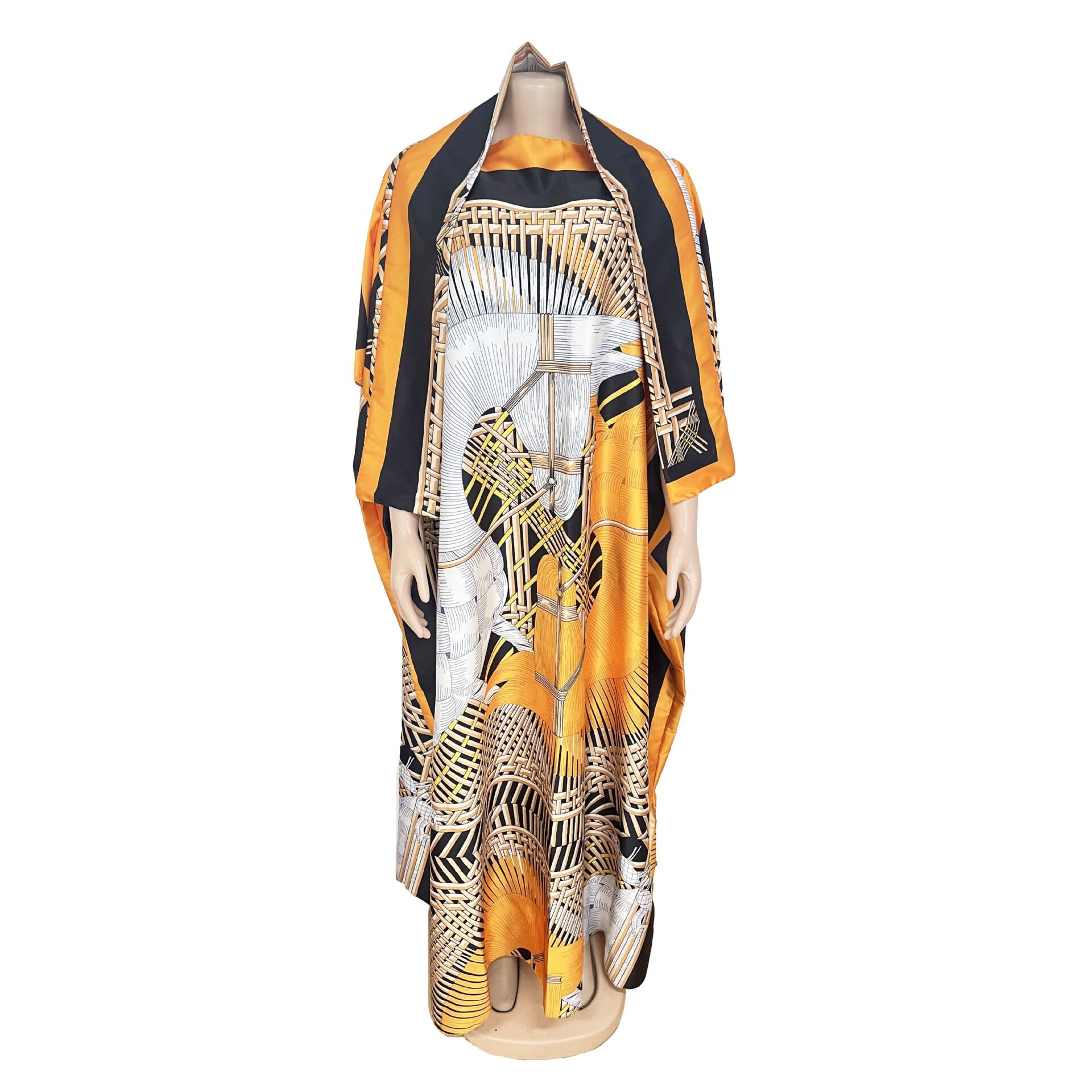 Robe Longue Imprimée avec Écharpe pour Femme Africaine, Style Bohème, Kaftan de Qualité, Promotion d'Été