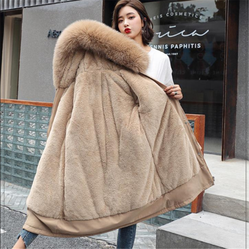 Veste d'hiver 2026, nouvelle parka pour femme, manteau long, doublure en laine, veste à capuche, col en fourrure, épaisse, chaude, vêtements de neige, parka rembourrée 6XL