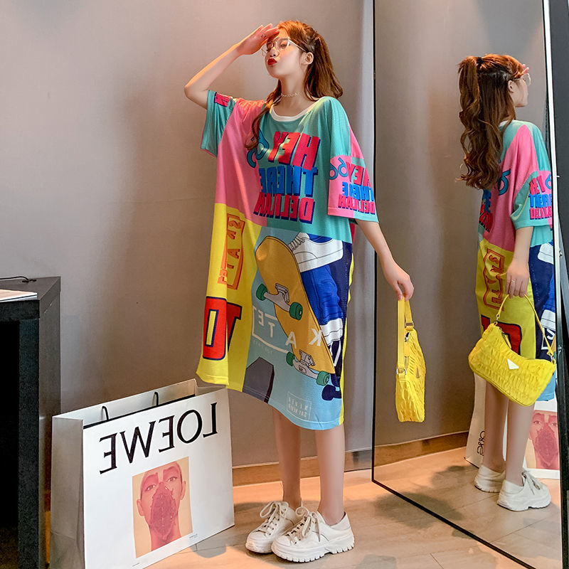 Robe Longue à Manches Courtes pour Femme, Tenue de Dessin Animé, Une Pièce, Grande Taille, Nouvelle Collection d'Été