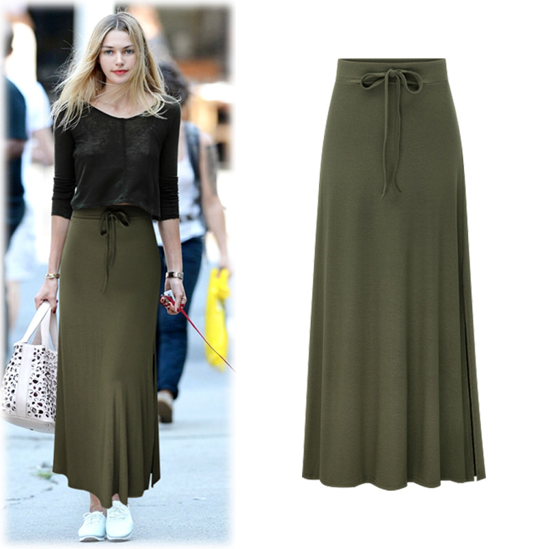 Jupe en tricot tendance grande taille pour femme, taille haute, mi-longue, fendue, élastique, coupe trapèze, au-dessus du genou, pour 100 kg