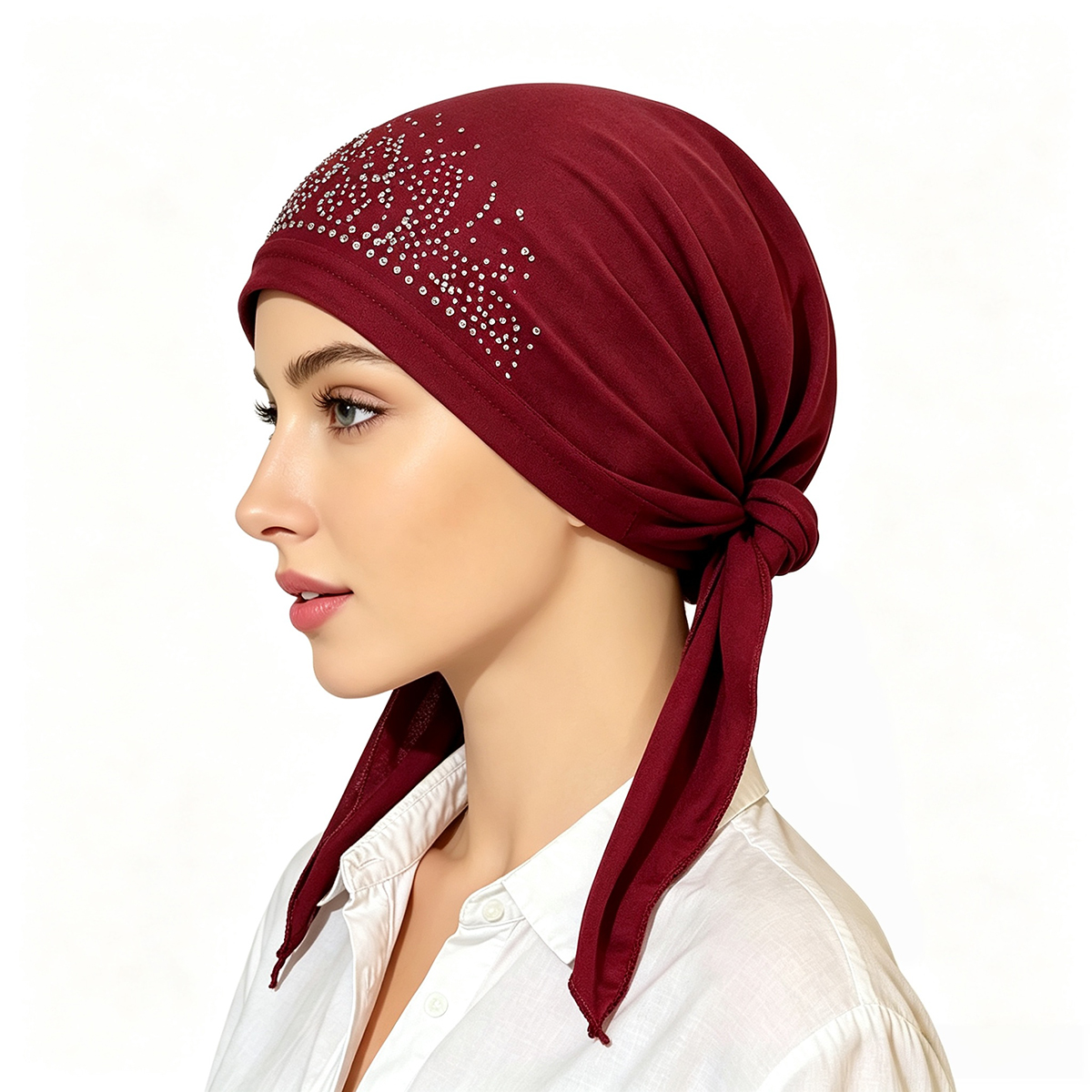 Chapeau Hijab Musulman Tendance pour Femme – Bonnets Intérieurs Fins d'Été, Turban Uni avec Diamants, Foulard Indien