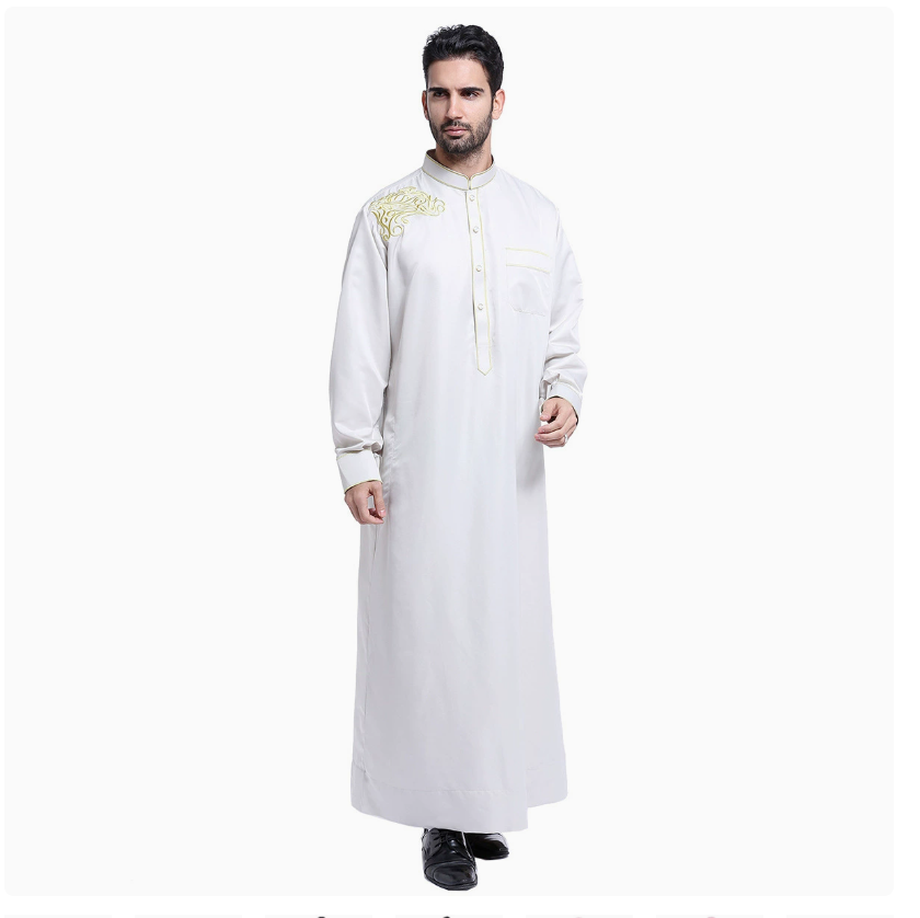 1 pièce/lot Vêtements islamiques musulmans pour hommes, Jubba Thobe brodée d'inspiration arabe pour adulte, longue et décontractée en polyester