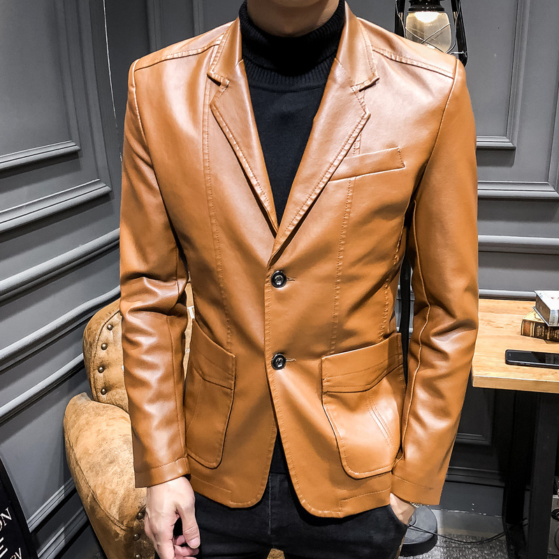 Nouveau printemps hommes mince en cuir Blazers vestes en cuir PU costumes manteaux bonne qualité mâle affaires décontracté ajustement costumes vestes taille 6XL