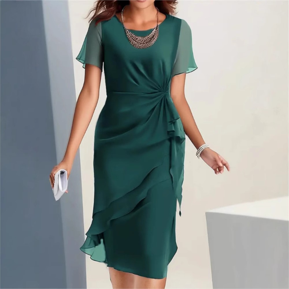 Robe en mousseline de soie pour femmes, Patchwork, manches courtes, nouveau Style d'été, Slim, élégant, plissé irrégulier, robes uniques pour femmes