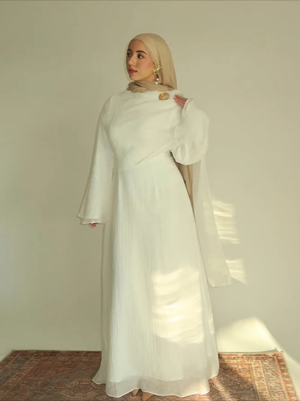 Eid femmes Double couches Robe Abaya musulman longue Robe Jalabiya Ramadan solide plissé robes Largos Islam robes de soirée arabe