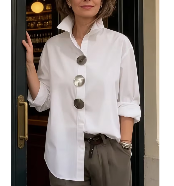 Chemisier décontracté uni pour femme, nouvelle collection été-automne, coupe ample à revers, manches longues, élégant, tendance, pour le bureau