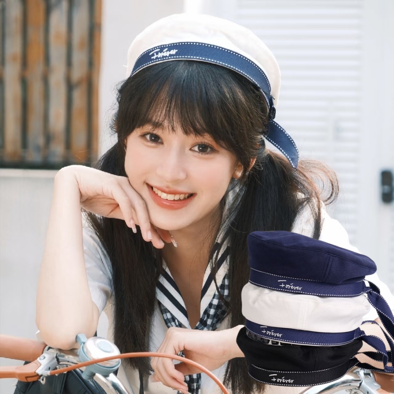 Chapeau uniforme à nœud brodé, style marin blanc, avec ruban, casquette octogonale, style scolaire japonais, joli béret